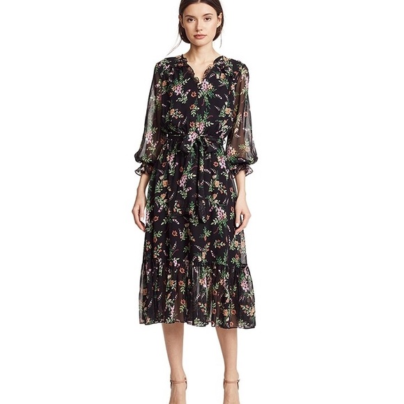 long sleeve chiffon midi dress